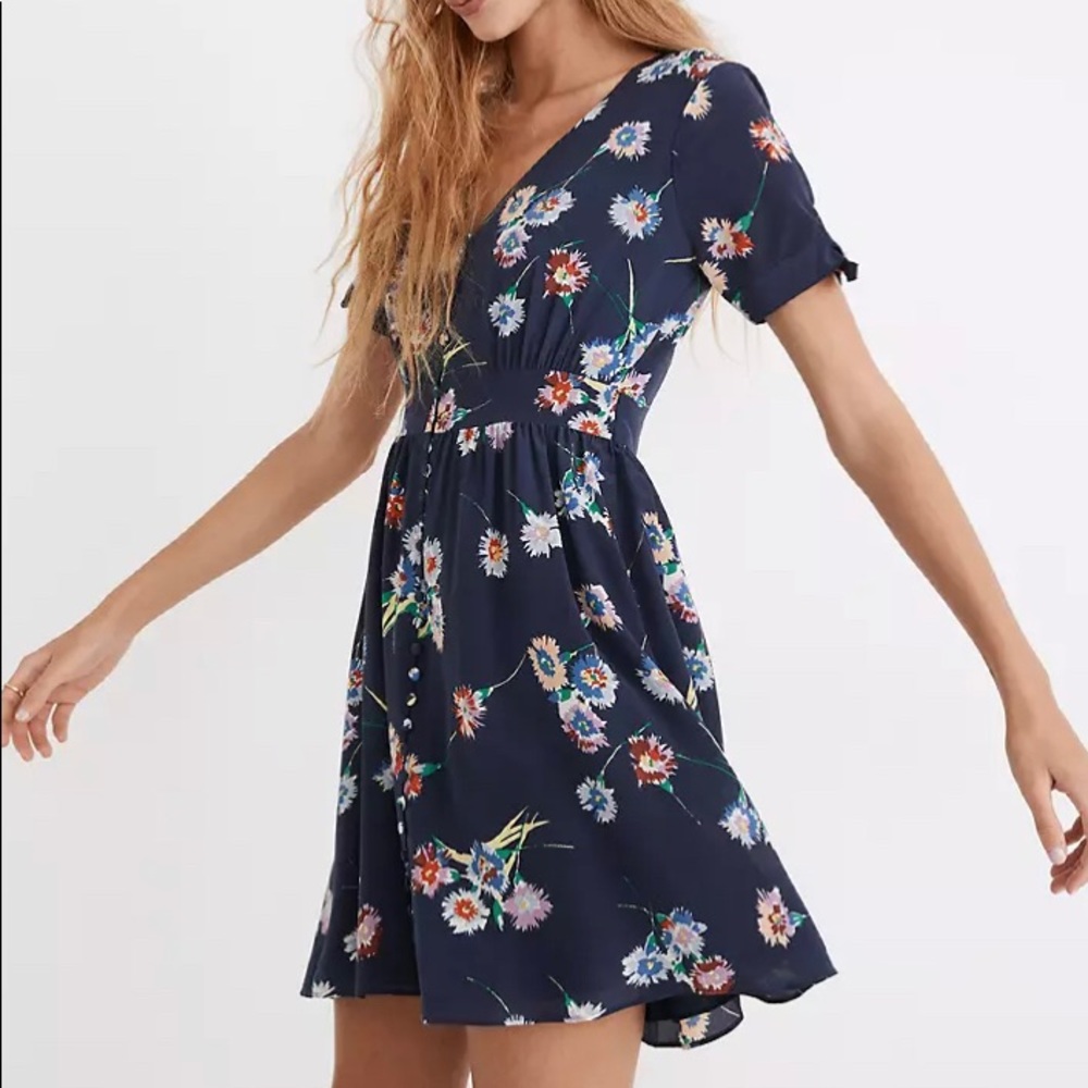 Madewell silk button-front tie sleeve dress